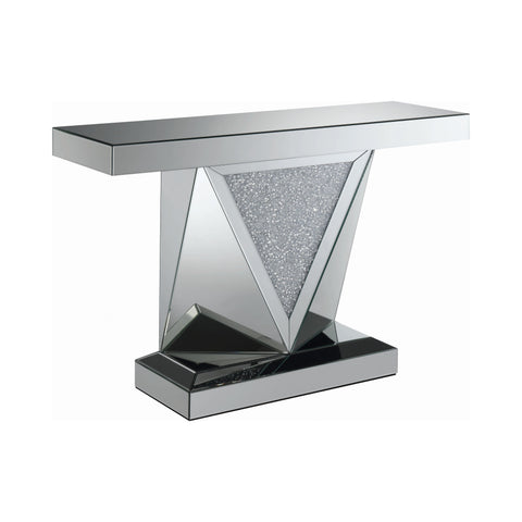Coaster Gunilla Rectangular Sofa Table with Triangle Detailing Silver and Clear Mirror Model 722509