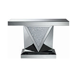 Coaster Gunilla Rectangular Sofa Table with Triangle Detailing Silver and Clear Mirror Model 722509