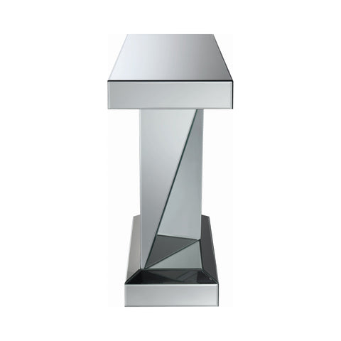 Coaster Gunilla Rectangular Sofa Table with Triangle Detailing Silver and Clear Mirror Model 722509