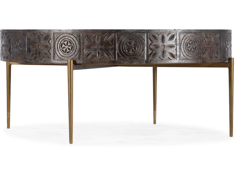 Hooker Furniture Living Room Commerce & Market Carved Round Cocktail Table