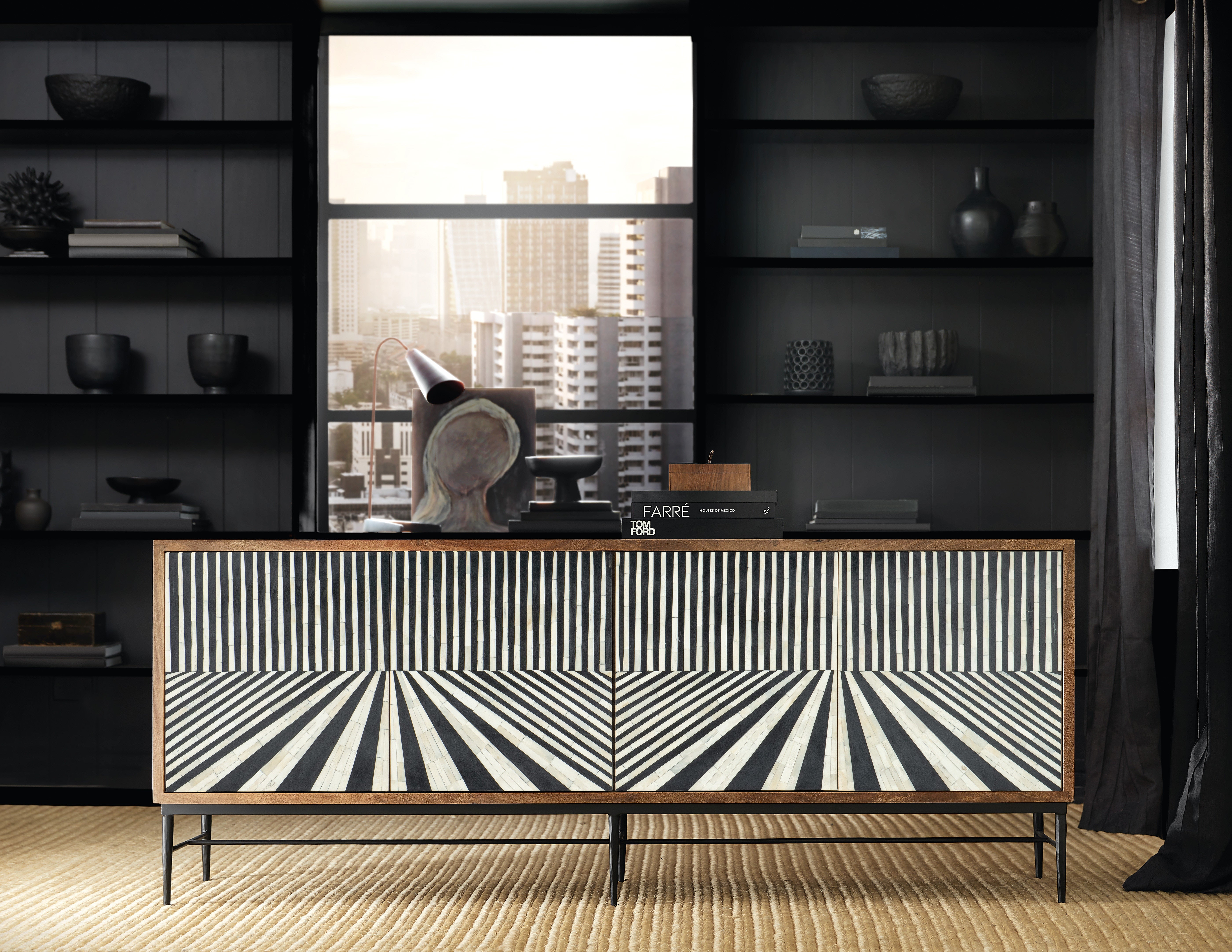 Hooker Furniture Living Room Commerce and Market Linear Perspective Credenza
