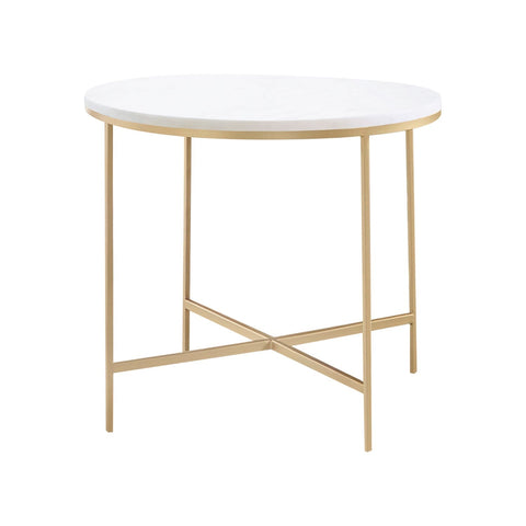 Coaster Ellison Round X-cross End Table White and Gold Model 723207