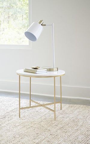 Coaster Ellison Round X-cross End Table White and Gold Model 723207