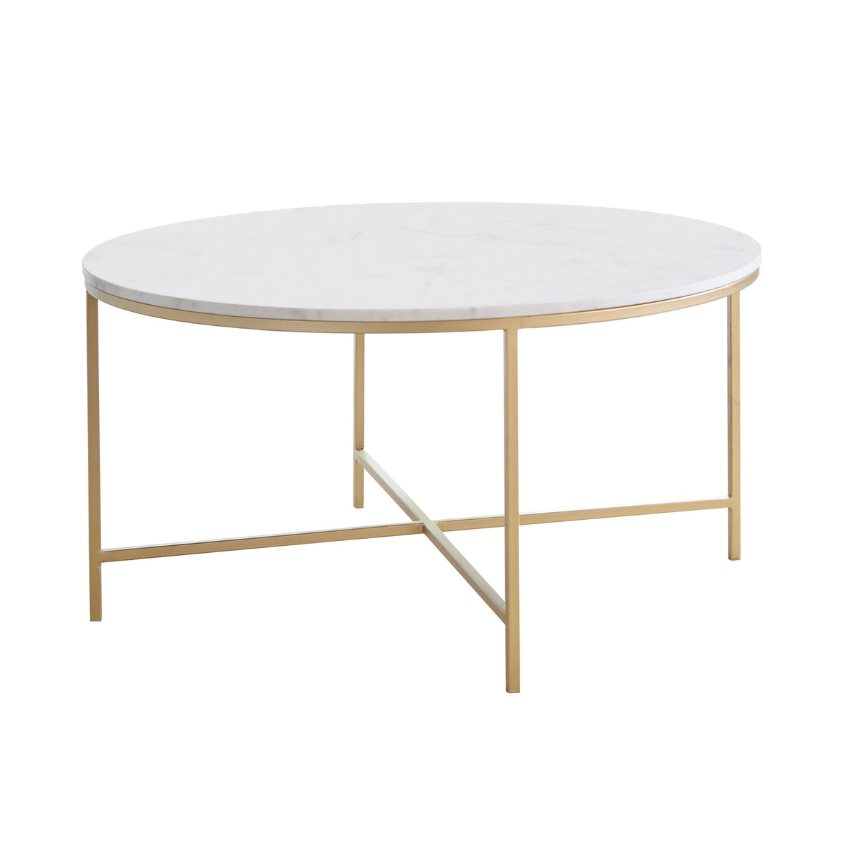 Coaster Ellison Round X-cross Coffee Table White and Gold Model 723208