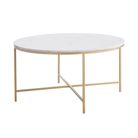 Coaster Ellison Round X-cross Coffee Table White and Gold Model 723208
