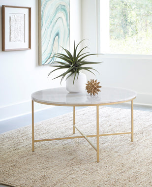 Coaster Ellison Round X-cross Coffee Table White and Gold Model 723208