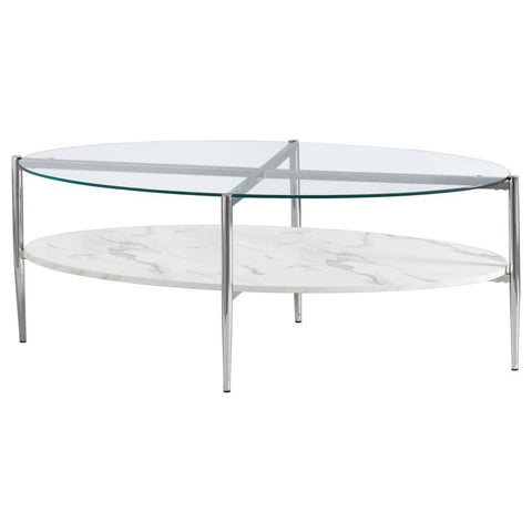 Coaster Cadee Round Glass Top Coffee Table White and Chrome Model 723278