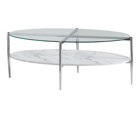 Coaster Cadee Round Glass Top Coffee Table White and Chrome Model 723278
