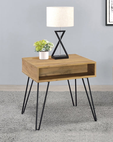 Coaster Fanning Square End Table with Open Compartment Golden Oak and Black Model 723367