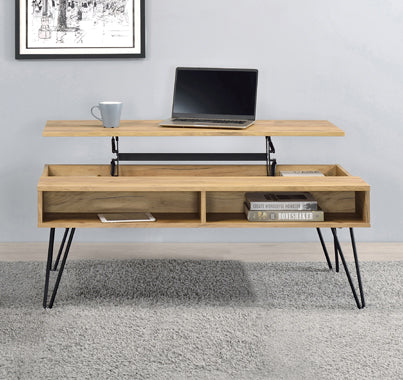 Coaster Fanning Lift Top Storage Coffee Table Golden Oak and Black Model 723368
