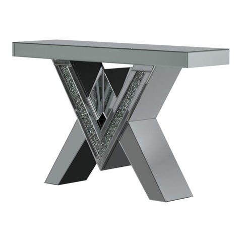 Coaster Taffeta V-shaped Sofa Table with Glass Top Silver Model 723449