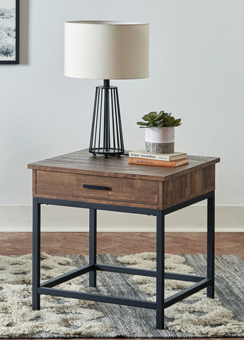 Coaster Byers Square 1-drawer End Table Brown Oak and Sandy Black Model 723777