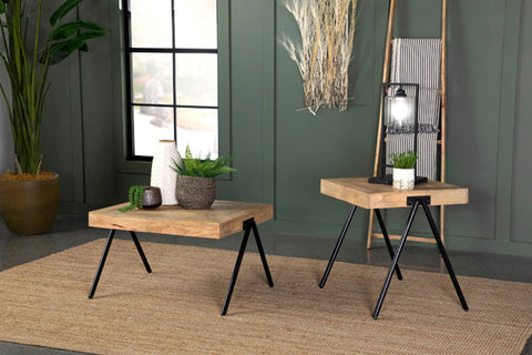 Coaster Avery Square End Table with Metal Legs Natural and Black Model 724317
