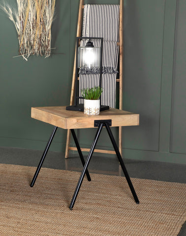 Coaster Avery Square End Table with Metal Legs Natural and Black Model 724317