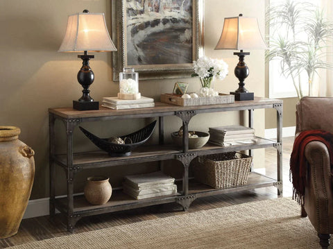 Gorden Weathered Oak & Antique Silver Accent Table Model 72680 By ACME Furniture