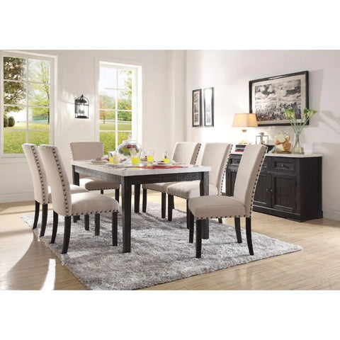 Nolan White Marble & Salvage Dark Oak Dining Table Model 72850 By ACME Furniture