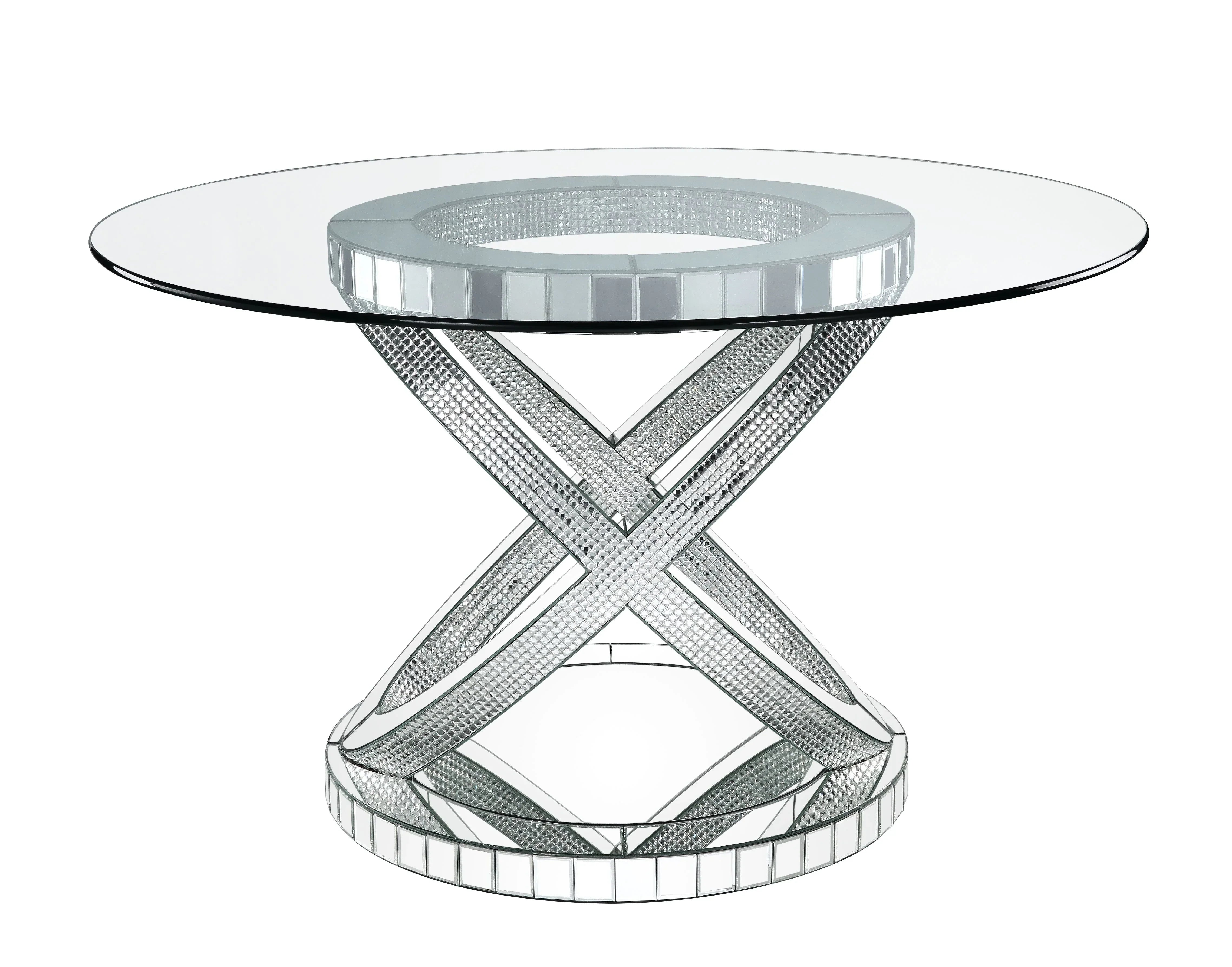 Ornat Clear Glass, Mirrored & Faux Diamonds Dining Table Model 72950 By ACME Furniture