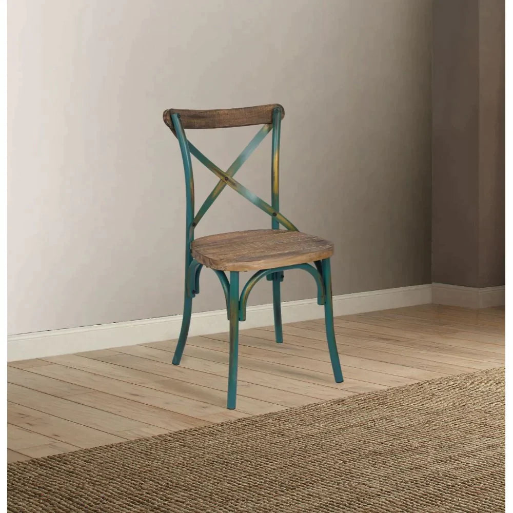 Zaire Antique Turquoise & Antique Oak Side Chair Model 73072 By ACME Furniture