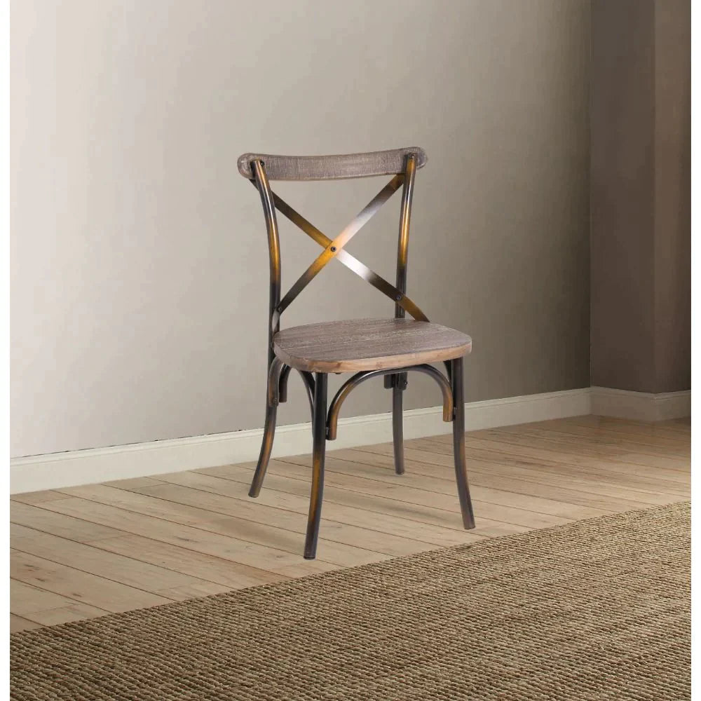 Zaire Antique Copper & Antique Oak Side Chair Model 73077 By ACME Furniture