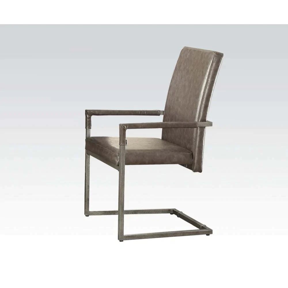 Lazarus Vintage Gray PU & Antique Silver Chair Model 73112 By ACME Furniture