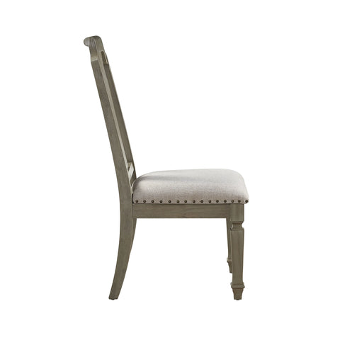 Zumala Beige Linen & Weathered Oak Finish Side Chair Model 73262 By ACME Furniture