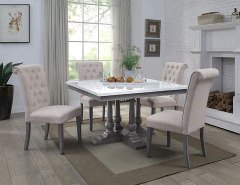 Yabeina Marble Top & Gray Oak Finish Dining Table Model 73270 By ACME Furniture