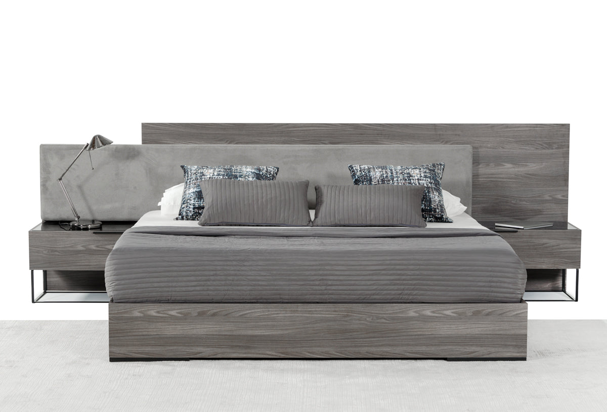 Queen Nova Domus Enzo Italian Modern Grey Oak & Fabric Bed With Nightstands Model VGACENZO-BED-Q