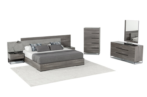 Nova Domus Enzo Italian Modern Grey Oak & Fabric Bed With Nightstands Model VGACENZO-BED