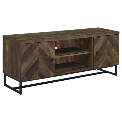 Coaster Myles 2-door TV Console with Adjustable Shelves Rustic Oak Herringbone Model 736052