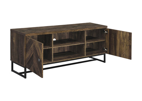 Coaster Myles 2-door TV Console with Adjustable Shelves Rustic Oak Herringbone Model 736052