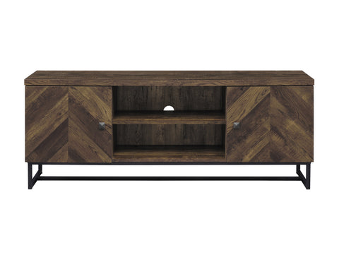 Coaster Myles 2-door TV Console with Adjustable Shelves Rustic Oak Herringbone Model 736052