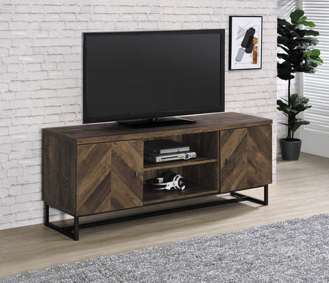 Coaster Myles 2-door TV Console with Adjustable Shelves Rustic Oak Herringbone Model 736052