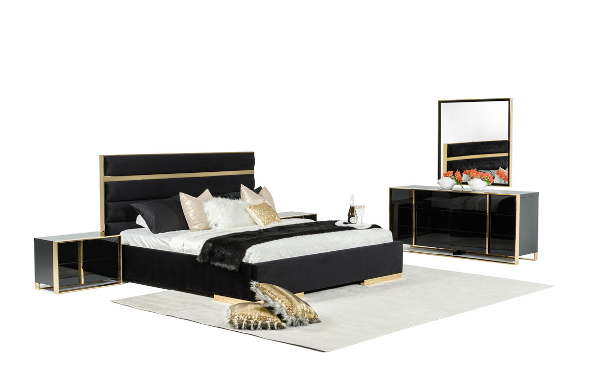 Queen Nova Domus Montblanc Modern Black & Gold Bedroom Set Model VGHB-MONTBLANC-SET-Q