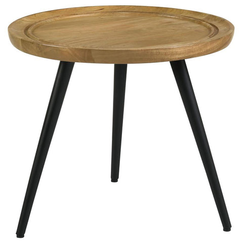 Coaster Zoe Round End Table with Trio Legs Natural and Black Model 736107