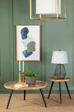 Coaster Zoe Round End Table with Trio Legs Natural and Black Model 736107