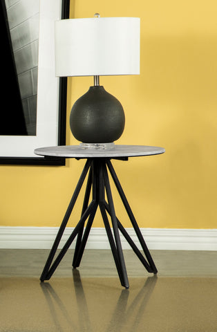 Coaster Hadi Round End Table with Hairpin Legs Cement and Gunmetal Model 736177
