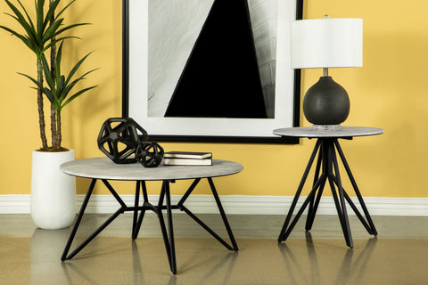 Coaster Hadi Round Coffee Table with Hairpin Legs Cement and Gunmetal Model 736178