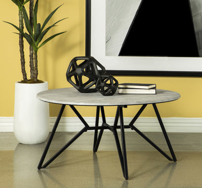 Coaster Hadi Round Coffee Table with Hairpin Legs Cement and Gunmetal Model 736178