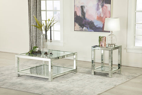 Coaster Valentina Square End Table with Glass Top Mirror Model 736217
