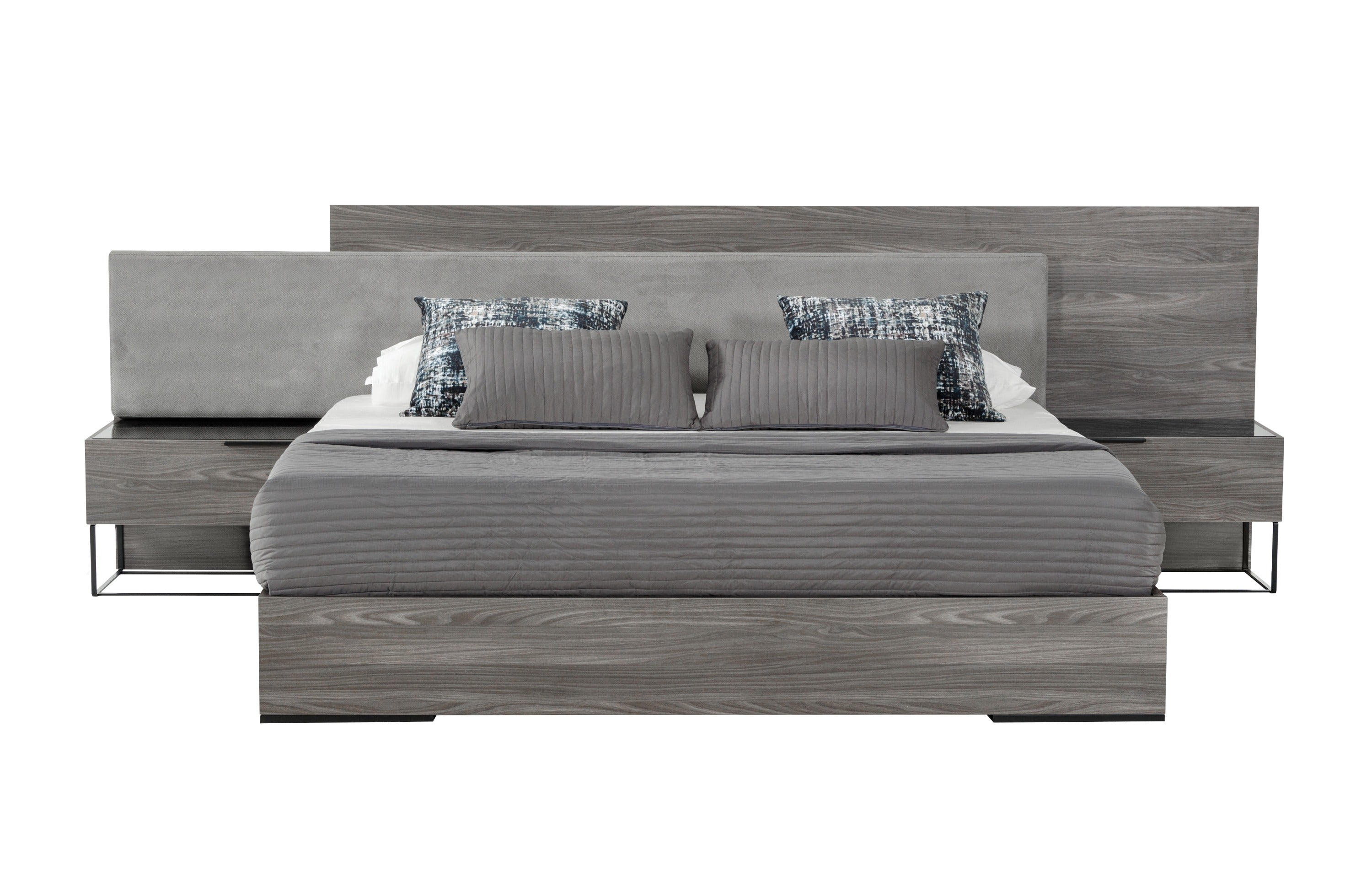 Nova Domus Enzo Italian Modern Grey Oak & Fabric Bed With Nightstands Model VGACENZO-BED