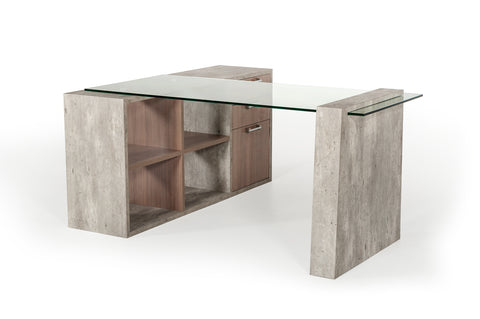 Nova Domus Boston Modern Glass & Faux Concrete Reversible Desk Model VGANBOSTON