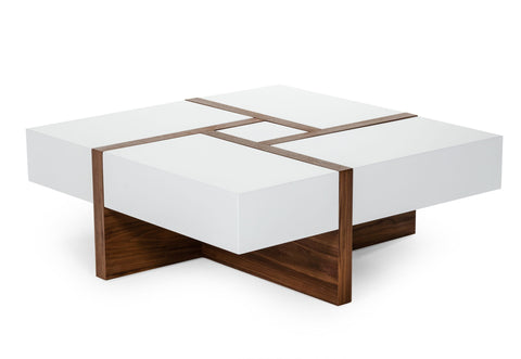 Modrest Makai Modern White & Walnut Square Coffee Table