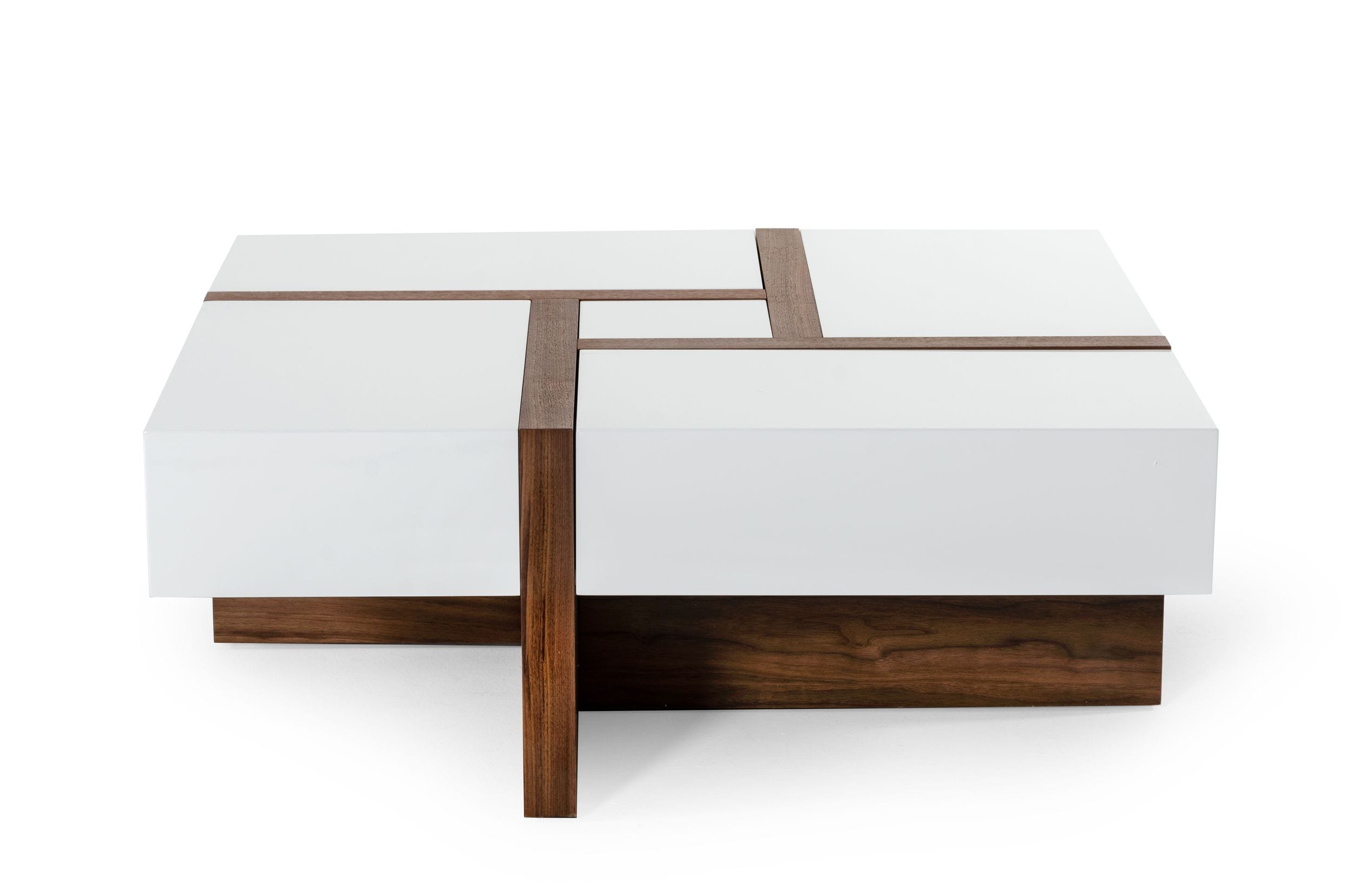 Modrest Makai Modern White & Walnut Square Coffee Table