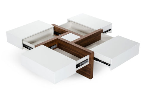 Modrest Makai Modern White & Walnut Square Coffee Table