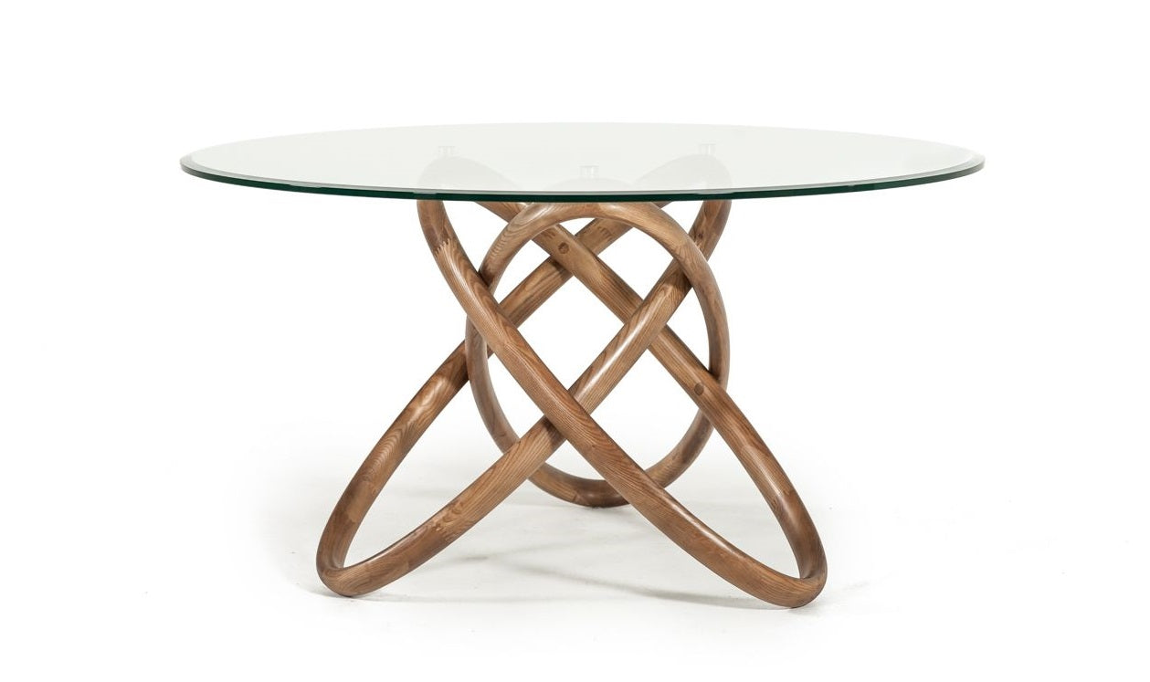 Modrest Mason Modern Round Glass & Walnut Dining Table Model VGCSDT-16138