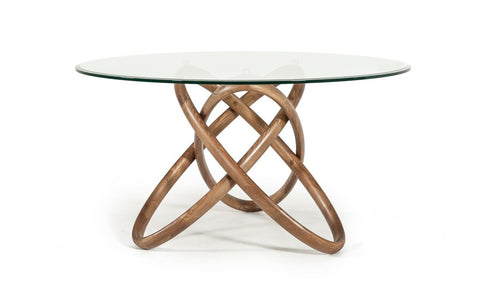 Modrest Mason Modern Round Glass & Walnut Dining Table Model VGCSDT-16138