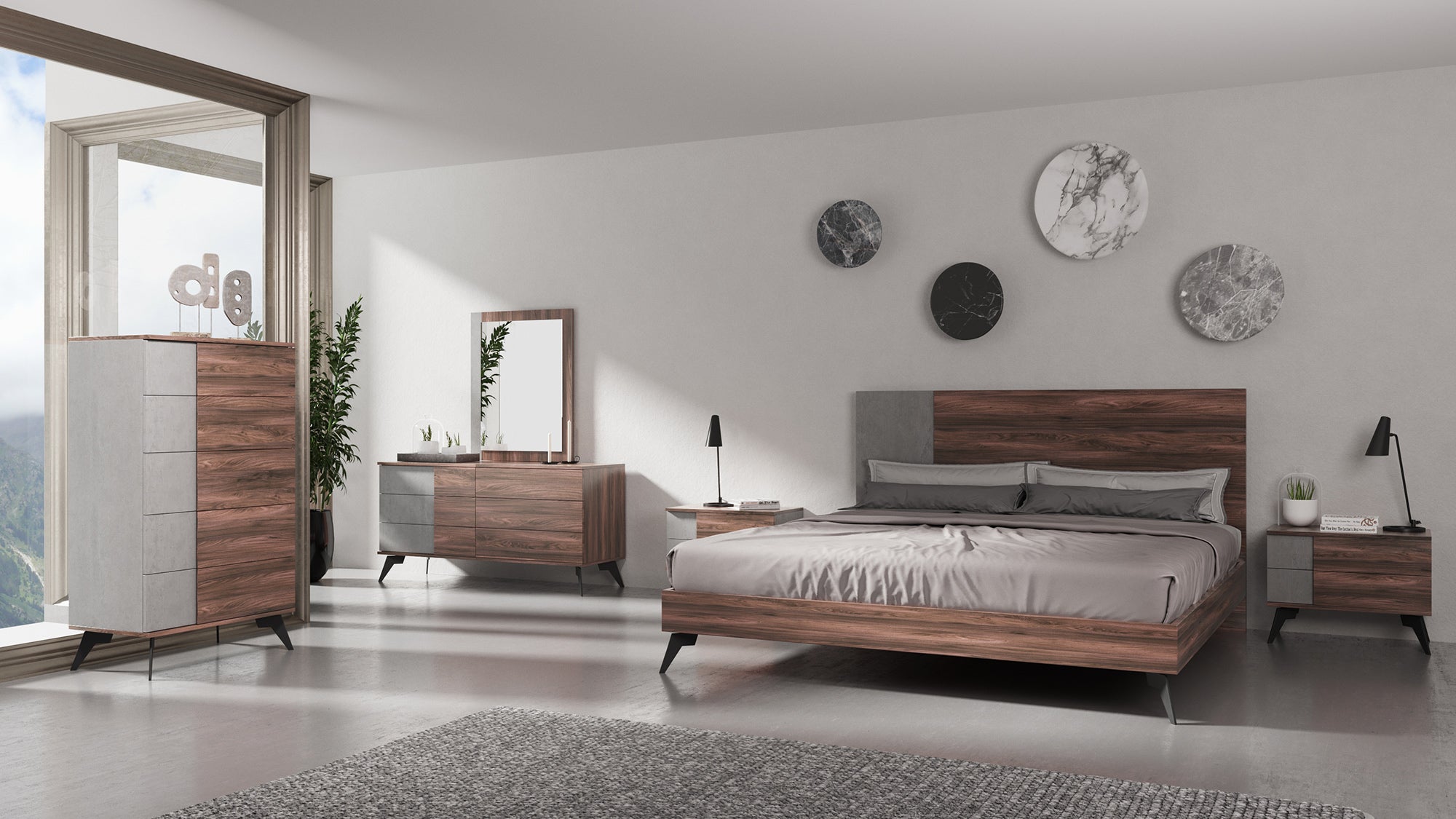 Nova Domus Palermo Eastern King Italian Modern Faux Concrete & Noce Bodrum Bedroom Set Model VGACPALERMO-WAL-SET-EK