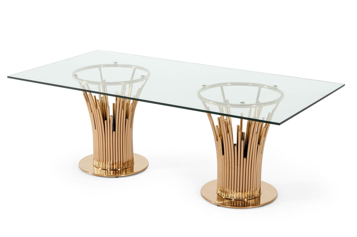 Modrest Paxton Modern Glass & Rosegold Dining Table Model VGVCT817L