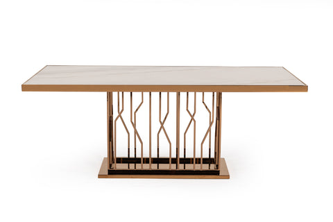 Modrest Marston Modern White Marble & Rosegold Dining Table Model VGVCT8919-M