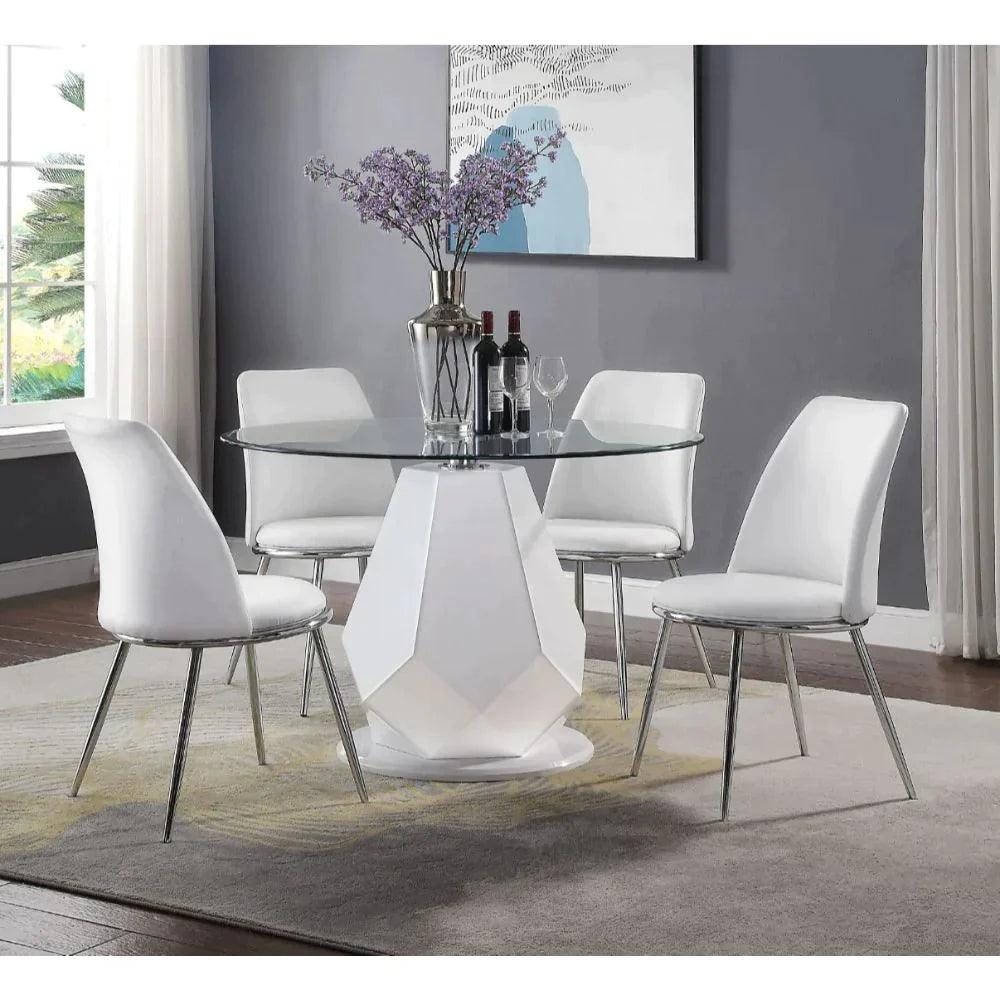 Chara White High Gloss & Clear Glass Top Dining Table Model 74925 By ACME Furniture